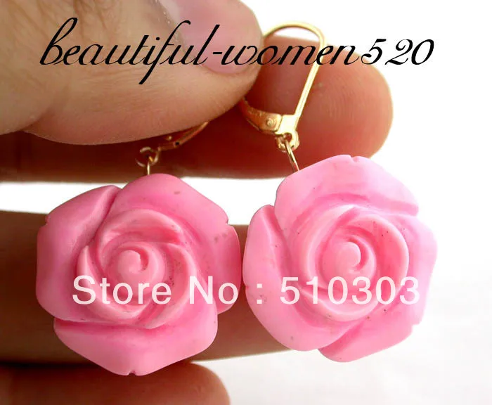 Натуральные 10x20 мм Цветок Розовые полудрагоценные каменные серьги