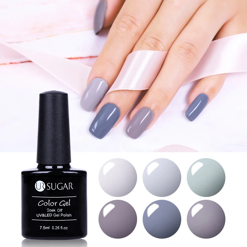 

UR SUGAR 7.5ml Grey Series Soak Off UV Gel Purple Blue Green Color Base Top Matte Coat Nail Art Gel Manicure Polish