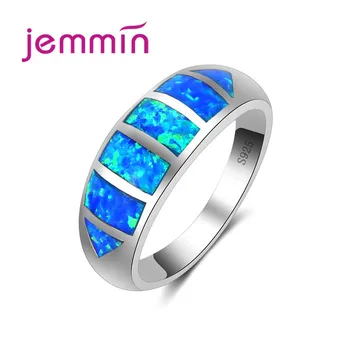

Classic Wide Wedding Ring Exquisite Blue Fire Opal Ring Fine 925 Sterling Silver Jewelry for Women Engagement Ring