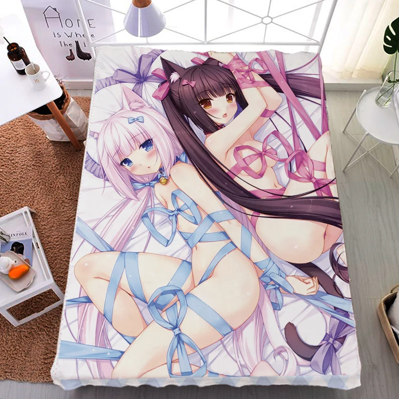 August update Япония Аниме NEKOPARA chocolat& vanilla& Coconut Простыня из молочного волокна и фланелевое одеяло летнее одеяло 150x200 см