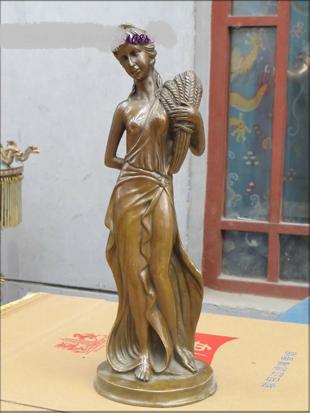 

16.5" Western Art bronze nude beauty sculpture Statue Beauty with feathers