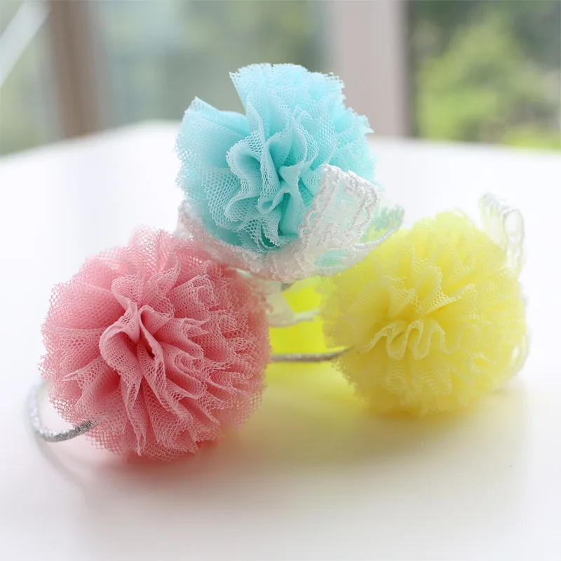 

12pcs Fashion Cute Tulle Pom Pom Hair Ties Solid Color Ball Elastic Hair Bands Princess Headwear Girls Hair Accessories