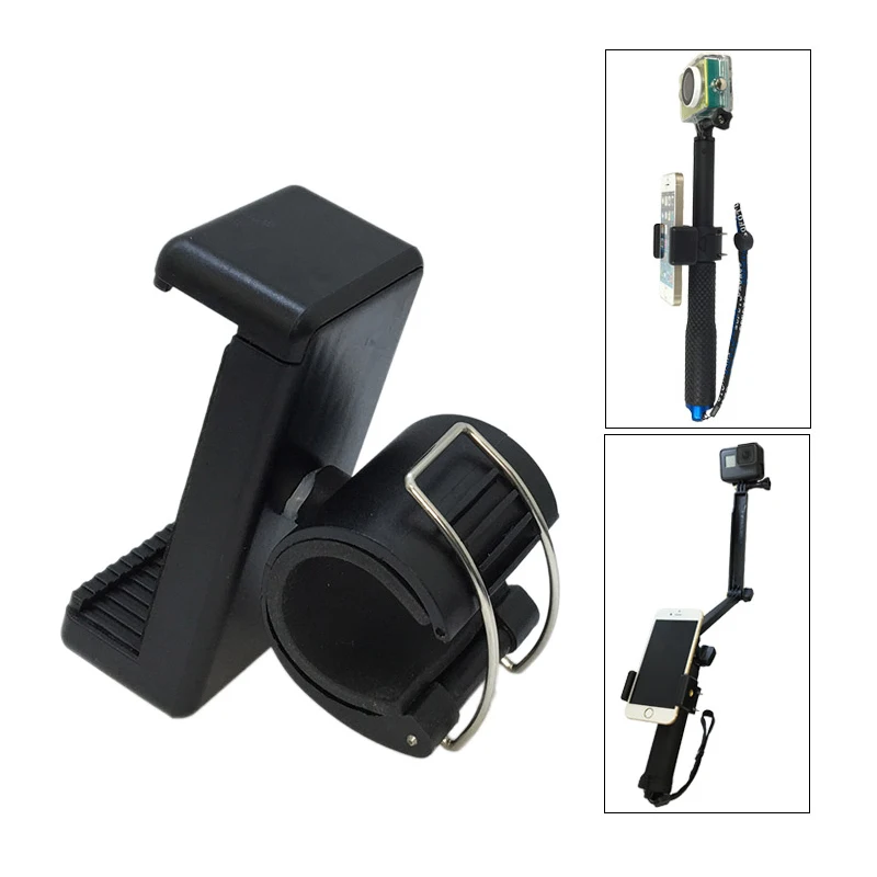 

Mobile Phone Clip Mount Bracket Adapter APP Cell Phone Holder for GoPro Hero 7 6 5 4 Selfie Stick 3 Way Monopod Extend Pole