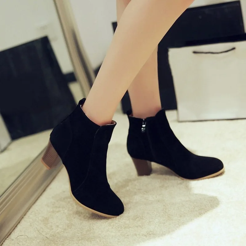 

Women's Fashion Faux Suede Chunky High Heels Ankle Boots 2019 New PU Leather Pointed Toe Spliced Spring Autumn Short Boots
