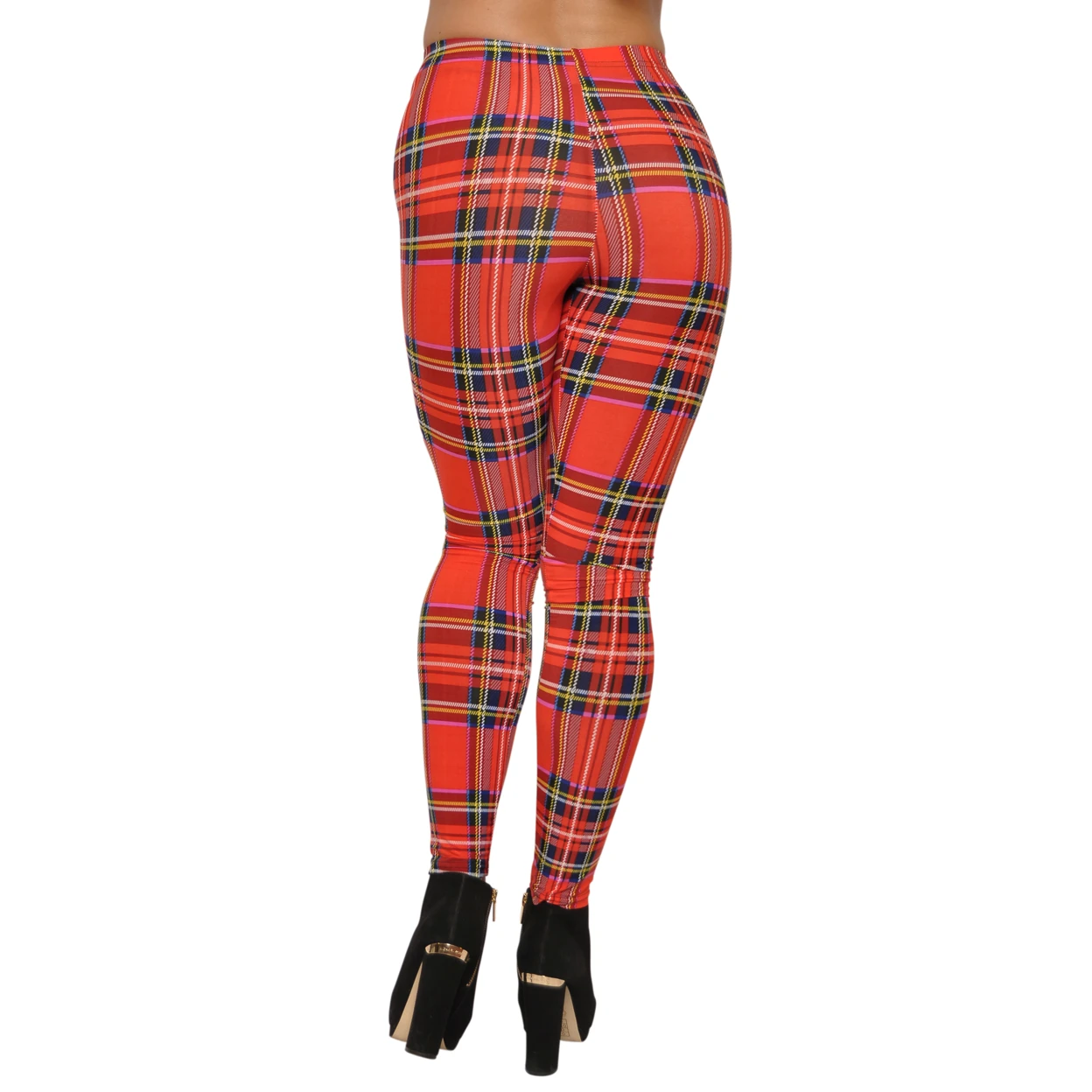 Tartan Plaid Leggings Medium Tall Red 