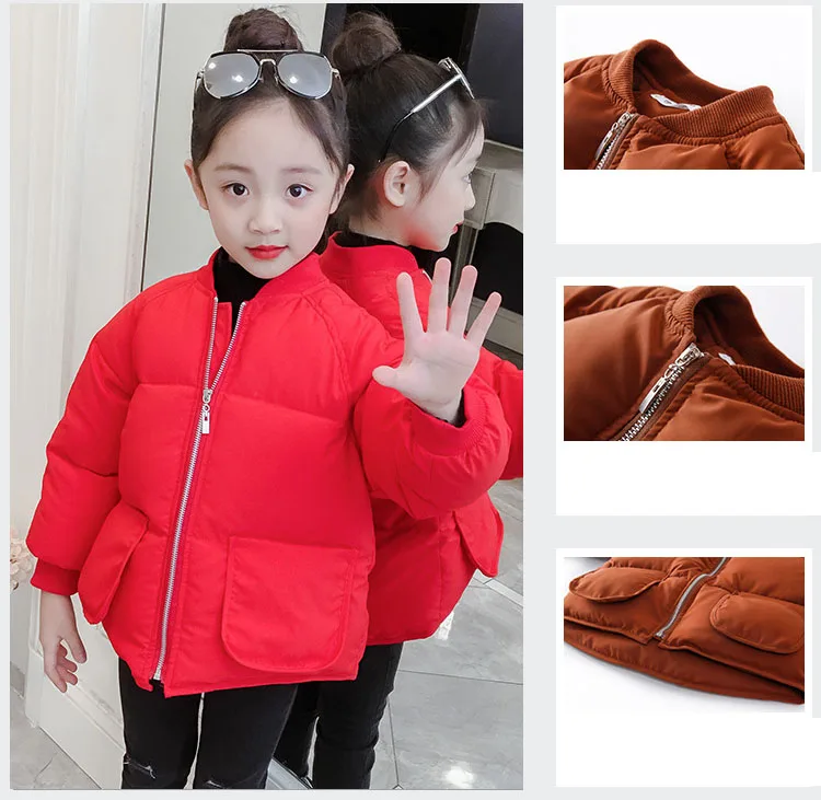 Children's Parkas Solid V-neck Zipper Cotton Jacket For Big Girls Winter Coat Kids Warm Thick Tops Baby Girl Padded Outerwears (11)