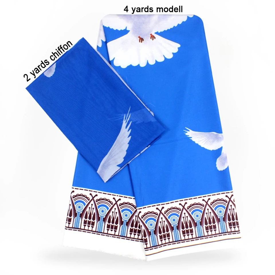 

2 Pcs Set 4 Yards African Ankara Prints Modell Material & 2 Yards Chiffon Ankara Chiffon Fabric YBXM-62