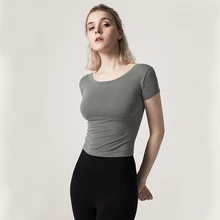 XREOUGA Йога Топ спинки Спортивная Футболка Тренажерный Зал Фитнес Спортивная, с коротким рукавом спортивные женские топы для женщин