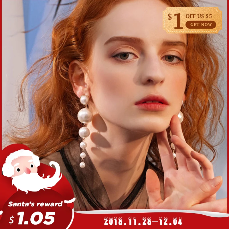 

Elegant Created Big Simulated Pearl Long Earrings Pearls String Statement Earrings For Wedding Party Gift Imitation Pearl Gift