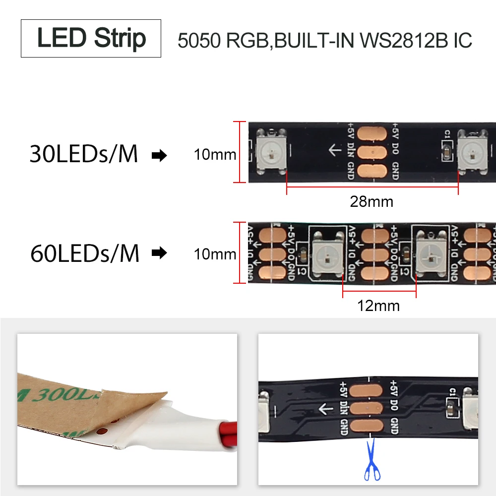 SK6812 IC Светодиодные ленты 5050 RGB/RGBW/RGBWW 30/60/144 светодиодный Пиксели адресуемых Цвет DC5V WS2812B пикселей Светодиодные ленты светильник IP30 IP65 IP67