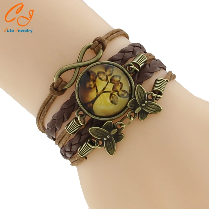 

New Jewelry Fashion Lots Style Leather Cute Charm Star Time with Nature Stone Bracelet Bangle Womens