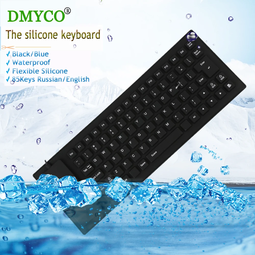 

New black / Blue Russian 85 Keys Waterproof folding keyboard Portable Soft Flexible Silicone Keyboard for PC Laptop Wholesale