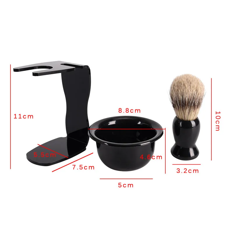 Парикмахерская щетка для бритья, щетка для бритья барсука+ черная акриловая подставка+ набор мыльниц для бритья