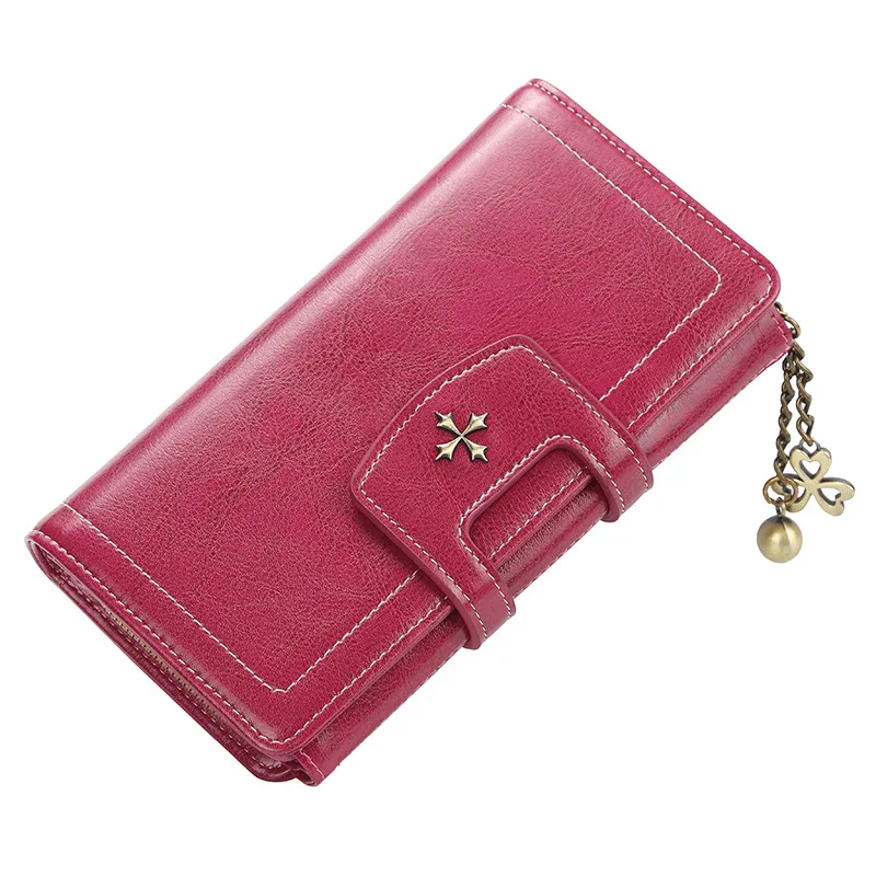 New Vintage Hasp Long Purse Ladies Wallet Women Luxury Brand Retro Zipper Leather Purses Female Wallets Woman Card Holder - Цвет: L HotPink