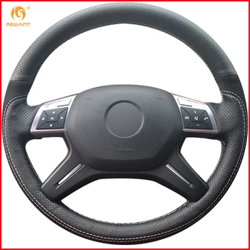 

MEWANT Black Genuine Leather Black Suede Car Steering Wheel Cover for Mercedes Benz GL350 ML350 Interior Accessories Parts