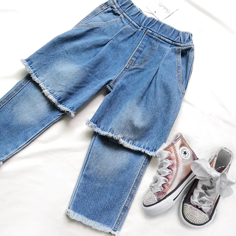 

ANKRT 19 Summer New Kids Knee Holes Jeans Girls Fashion Jeans Skirts.12M-6T