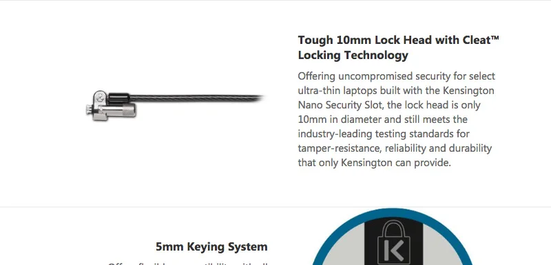 Kensington оригинальные противоугонные ClickSafe ключом ноутбука Ultrabook замок с 1,8 м кабель безопасности цепи с розничной посылка K64444