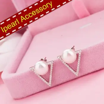 

Fashion Triangle Stud Earrings Settings 925 Sterling Silver Earrings Holder Classic Pearl Earrings Findings Female DIY Jewelry