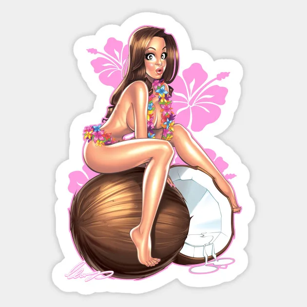 

1Pcs Coconut pinup Girl Decal For Laptop Car Skateboard Luggage Guitar Furnitur Sticker