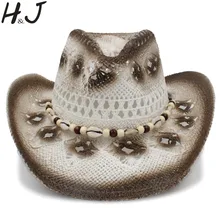 Для женщин Для мужчин западная ковбойская шляпа с оболочкой повязка на голову ручной работы ткань леди в джентльменском стиле; пляжные кепки для защиты от солнца сомбреро Женская Ковбойская шляпа Размеры 58 см A0110
