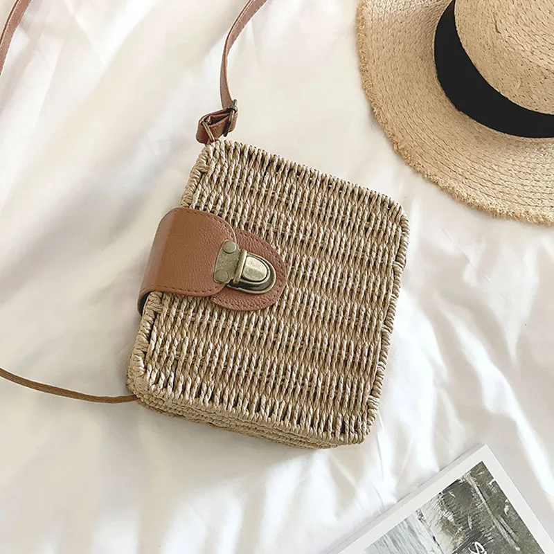 Women Shoulder Bags Casual Straw Candy Color Square Beach Bag Small Single-Shoulder Bags Fashion Designer Handbag Bolsasd SS0289 (12)