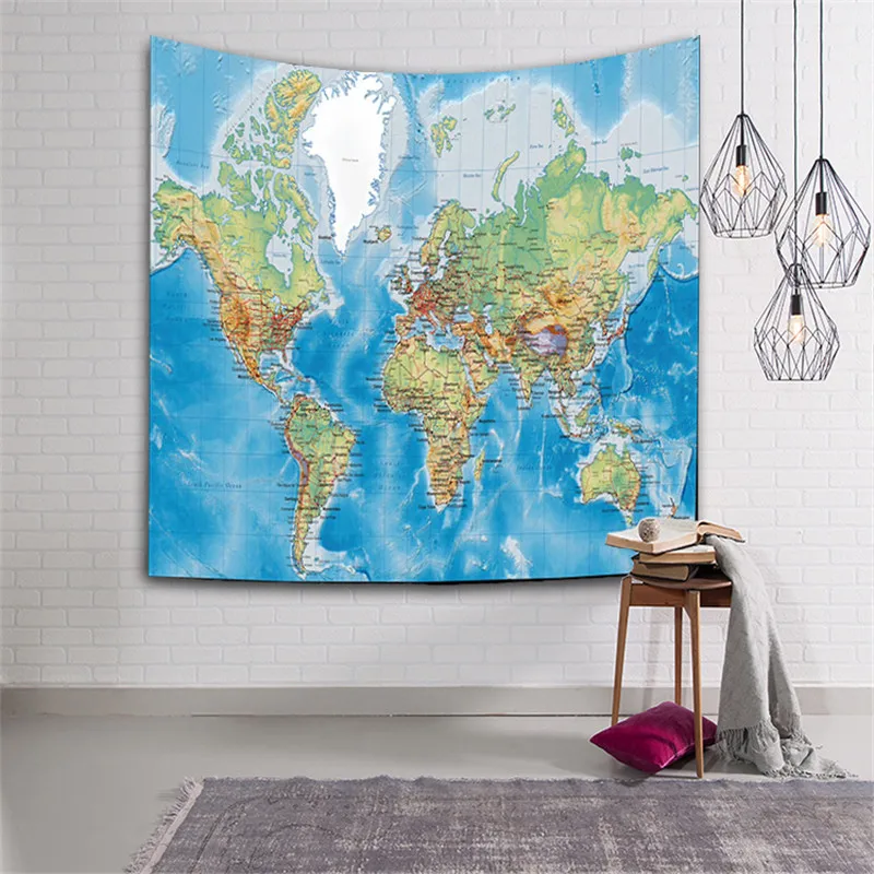 

Sleeping pad Beach Throw Yoga Shawl Mat Polyester fabric World Map Print Blanket Tapestry Wall Hanging Tapestry 150*200cm