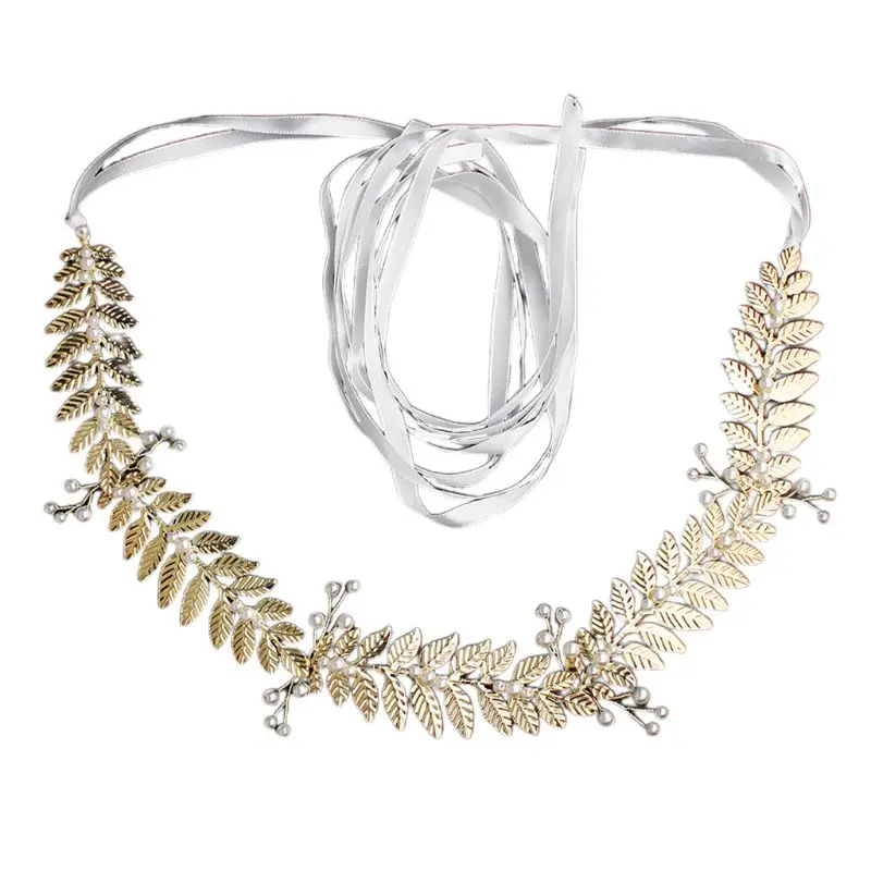 

New Bride Wedding Dress Girdle Strap Handmade Charming Lady Artificial Pearl Gold Leaf Waistband Banquet Dress Decorative Belt