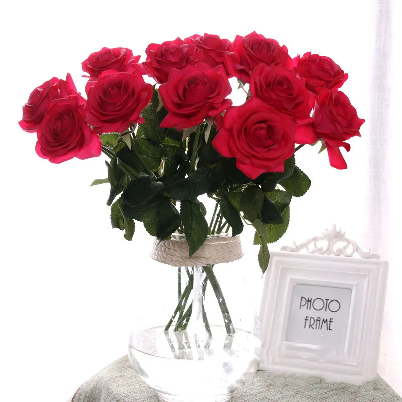 Flone Artificial Silk Really Touch Moisturizing Blue Rose Flower Branch Pink White Red Rose For Wedding Wall Home Decoration Art (27)
