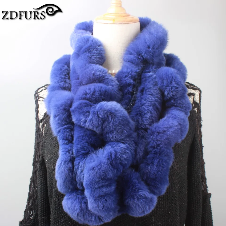 2016 Fashion Fur Scarf Women Real Knitted Rex Rabbit Fur Scarves