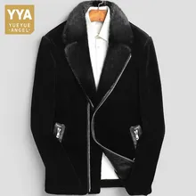 Бренд класса люкс из черной норки меховой воротник Shealing куртки Для мужчин новая зимняя теплая овечья шерсть, меховые пальто с лацканами модные натуральный мех ягненка пальто