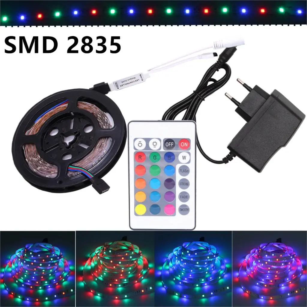 RGB Светодиодные ленты свет SMD5050 2835 5 м Водонепроницаемый гибкие неоновые огни светодио дный лента диод ленты светодио дный лампа контроллер