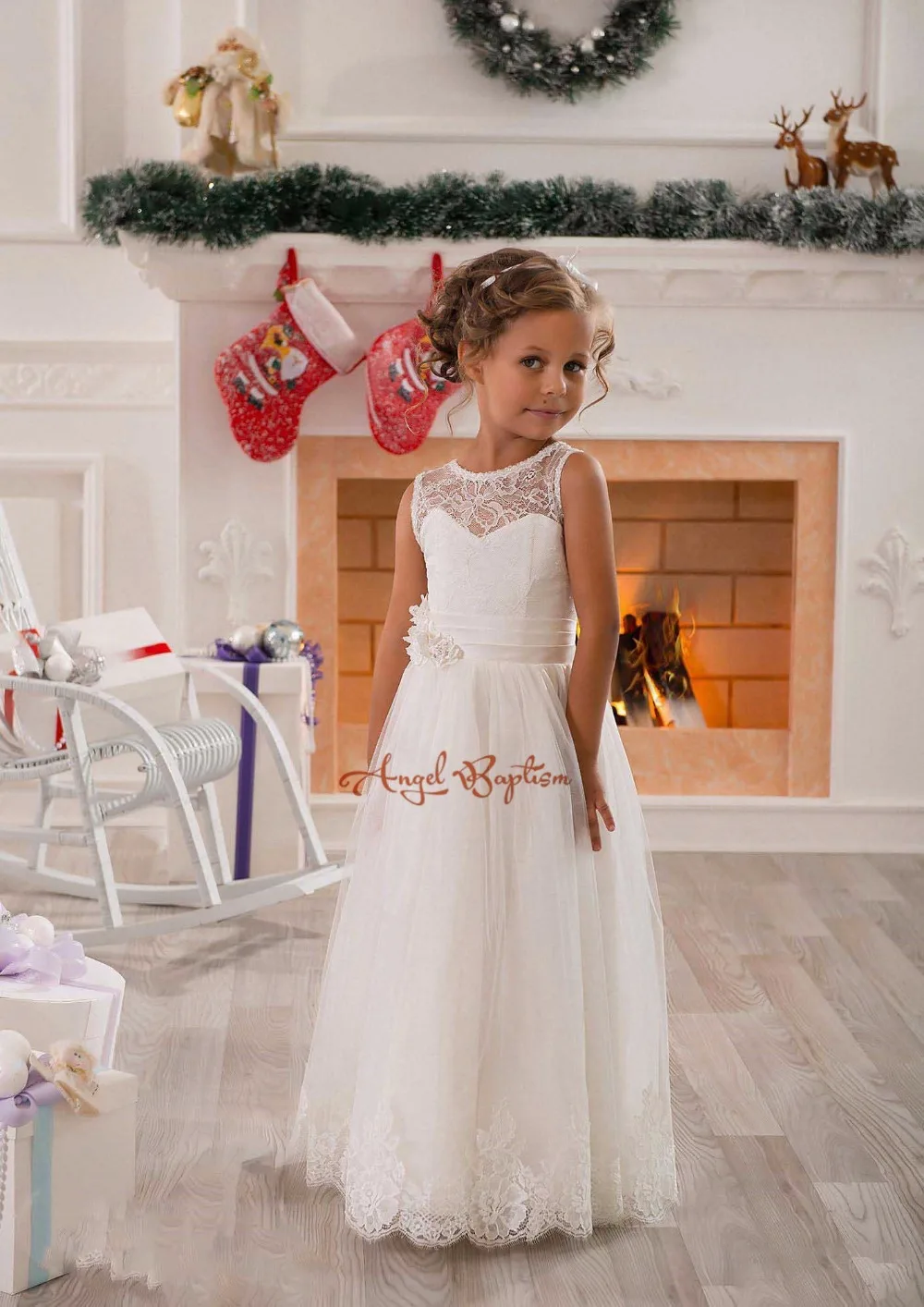 Lace Flower Girl Dress White Flower Dress White Tulle Dress First Communion