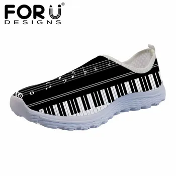 

FORUDESIGNS Women Summer Slip-on Flats 3D Music Notes with Piano Keyboard Light Mesh Sneakers Casual Female Beach Water Shoes