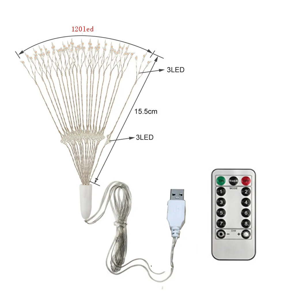 Фейерверк светодиодный гирлянда 8 режимов затемнения сказочные огни с дистанционным управлением Рождественская вечеринка свадебное украшение navidad