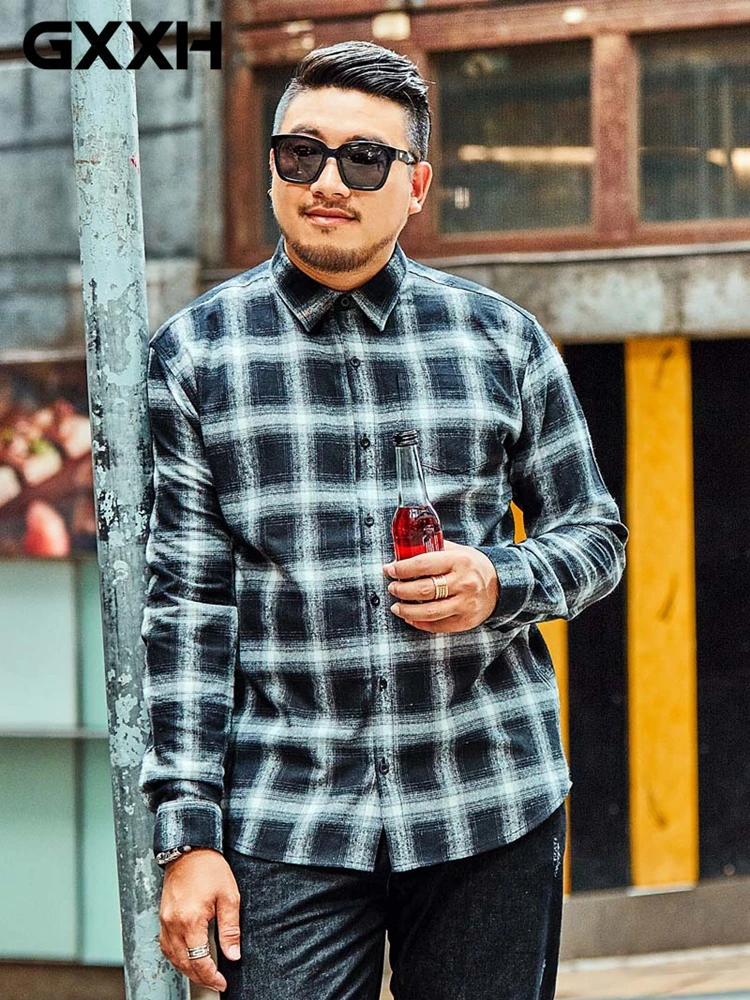 Brand Clothing 2019 Spring Autumn Plaid Shirt Men's Casual Loose Men Shirt Big Size XXL 5XL 6XL