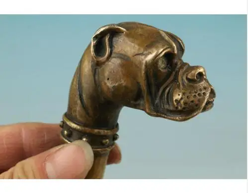 

Copper Brass craft brass Pure Copper Old Qing Ming Brass chinese BRASS Hand Carved Dog Statue Cane Walking Stick Head