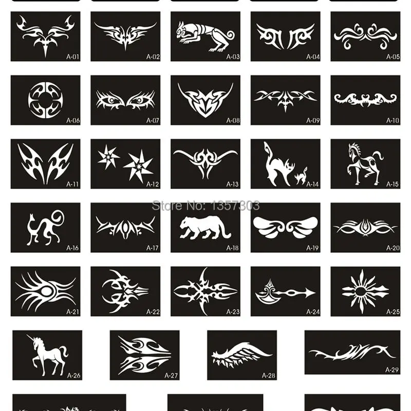 50 Смешанные листы для дизайна трафареты для покраски тела блеск набор для Временной Татуировки