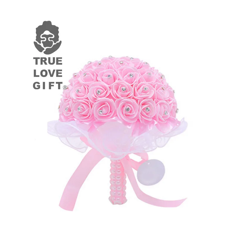 

10 Colors Handmade Foam Flowers Crystal Wedding Bouquets Romantic Bridesmaid Rose Bridal Bouquet Ribbon For Wedding Mariage