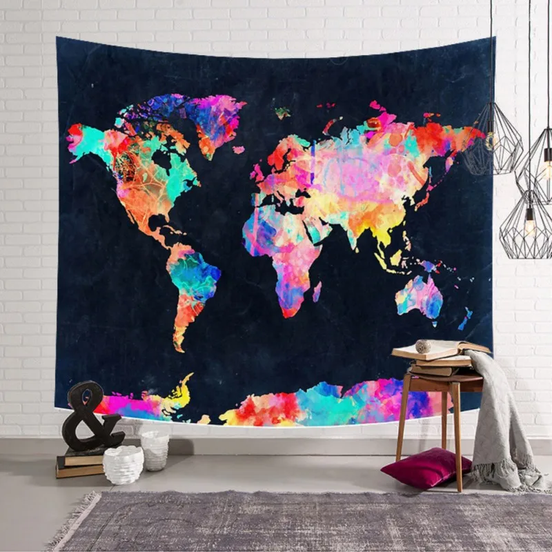 Гобелен цвет карта мира ткань из полиэстера с принтом Настенный декор одеяло для пикника настенное пляжное полотенце в богемном стиле для домашнего декора