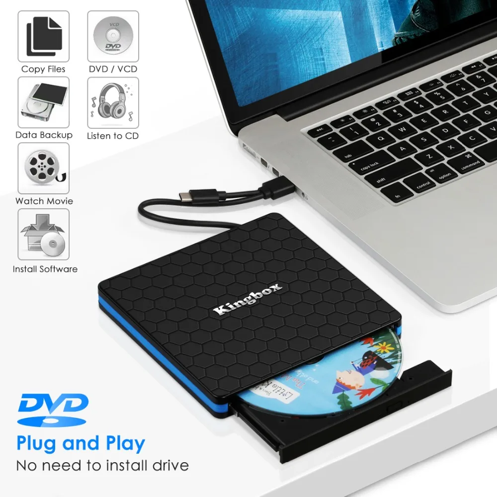 

Leelbox External DVD ROM Optical Drive USB 3.0 CD/DVD-ROM CD-RW Player Burner Slim Portable Reader Recorder Portatil for Laptop