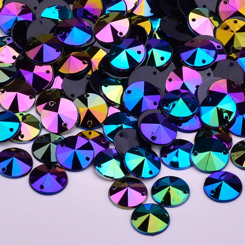 

JUNAO 10mm Sew On Glitter Black AB Rivoli Rhinestone Applique Flatback Acrylic Gems Sewing Crystal Stones for Clothes Needlework