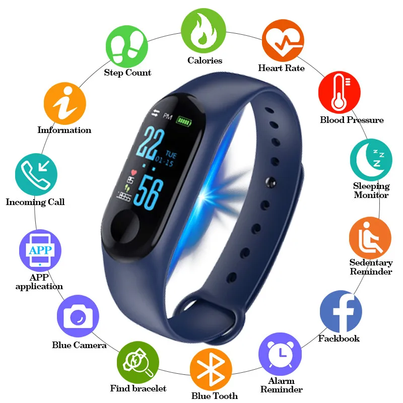 

2019 Smart Watch Men Women Sport Bracelet Bluetooth Clock Camera Heart Rate Blood Pressure Sleep Monitor Pedometer Band PK M3