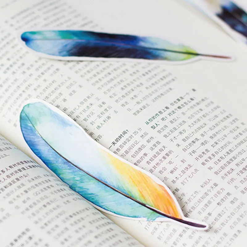 30pcs/box Beautiful feathers Gift Bookmarks Marker Stationery Gift Realistic Kawaii Cartoon Bookmarks Office School Supply
