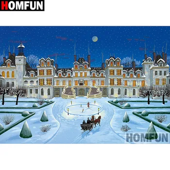 

HOMFUN Diy 5d Diamond Painting "House snow scene" Cross Stitch Square Round Diamond Embroidery Handwork Rhinestone Art A17124