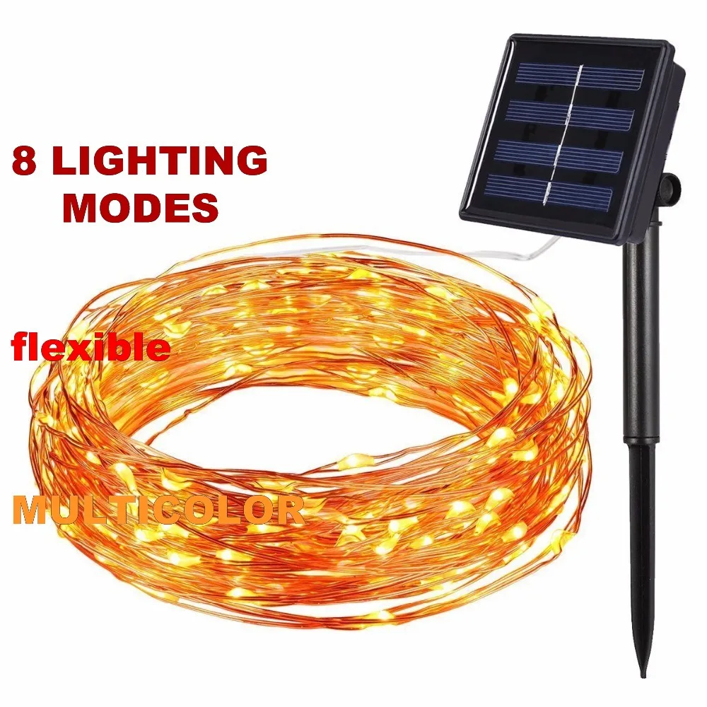 

8 modes multicolor Solar Power LED Wire String lamp 5M 10M 20M Fairy Outdoor light Decorative Holiday Garden Lawn Patio Wedding