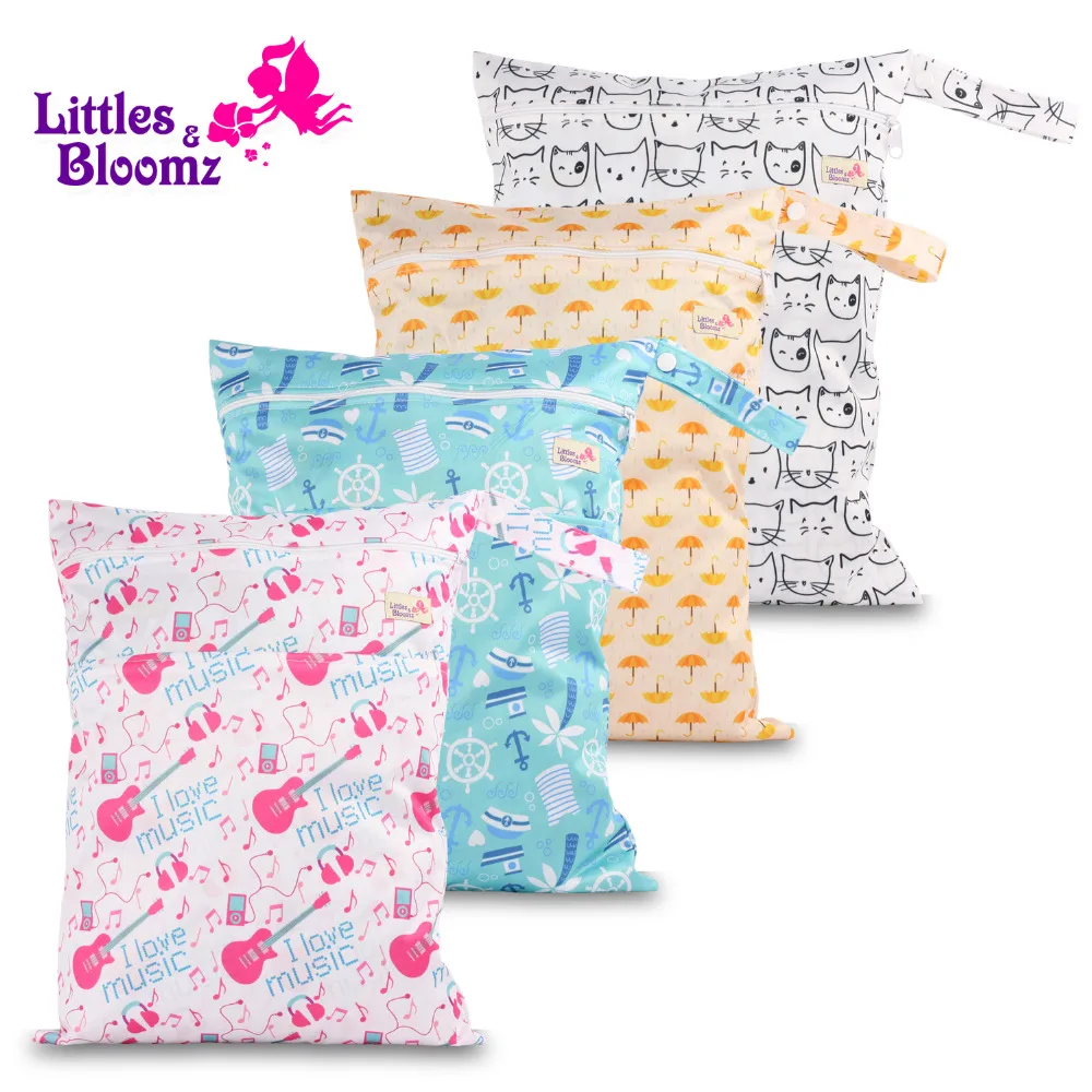 Моющаяся многоразовая сумка [Littles & Bloomz] для влажных подгузников с двумя карманами