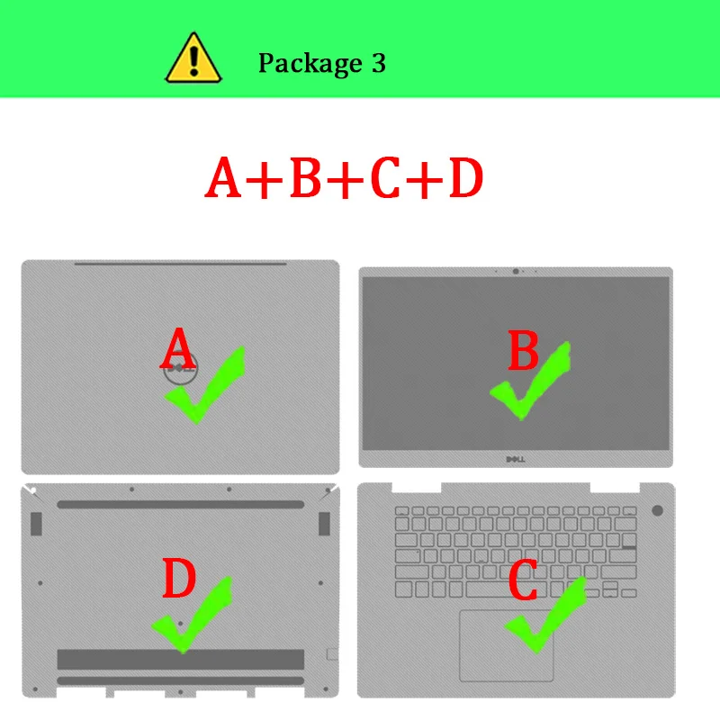 Ноутбук Защитная пленка для ноутбука DELL Vostro 5471 5459 5460 14 ''15 3562 3568 3569 5568 7570 7580 15,6'' ноутбук Стикеры Тетрадь кожи - Цвет: Package-3    A B C D
