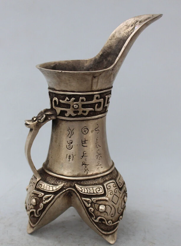 

song voge gem S0026 9" Chinese Silver Dynasty Dragon drink cup glass cup Bowl Pot statue sculpture