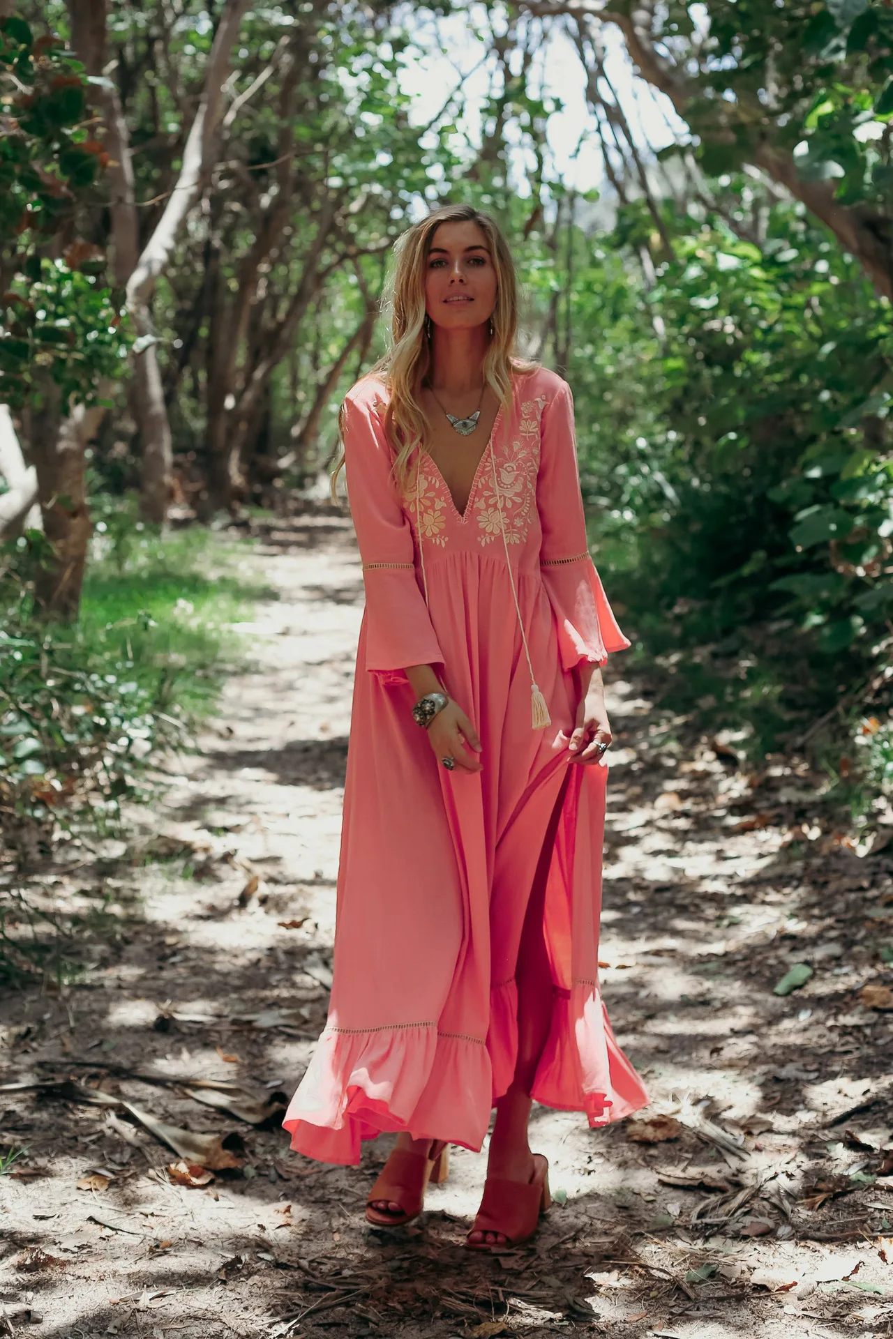floral maxi vestido com decote em v
