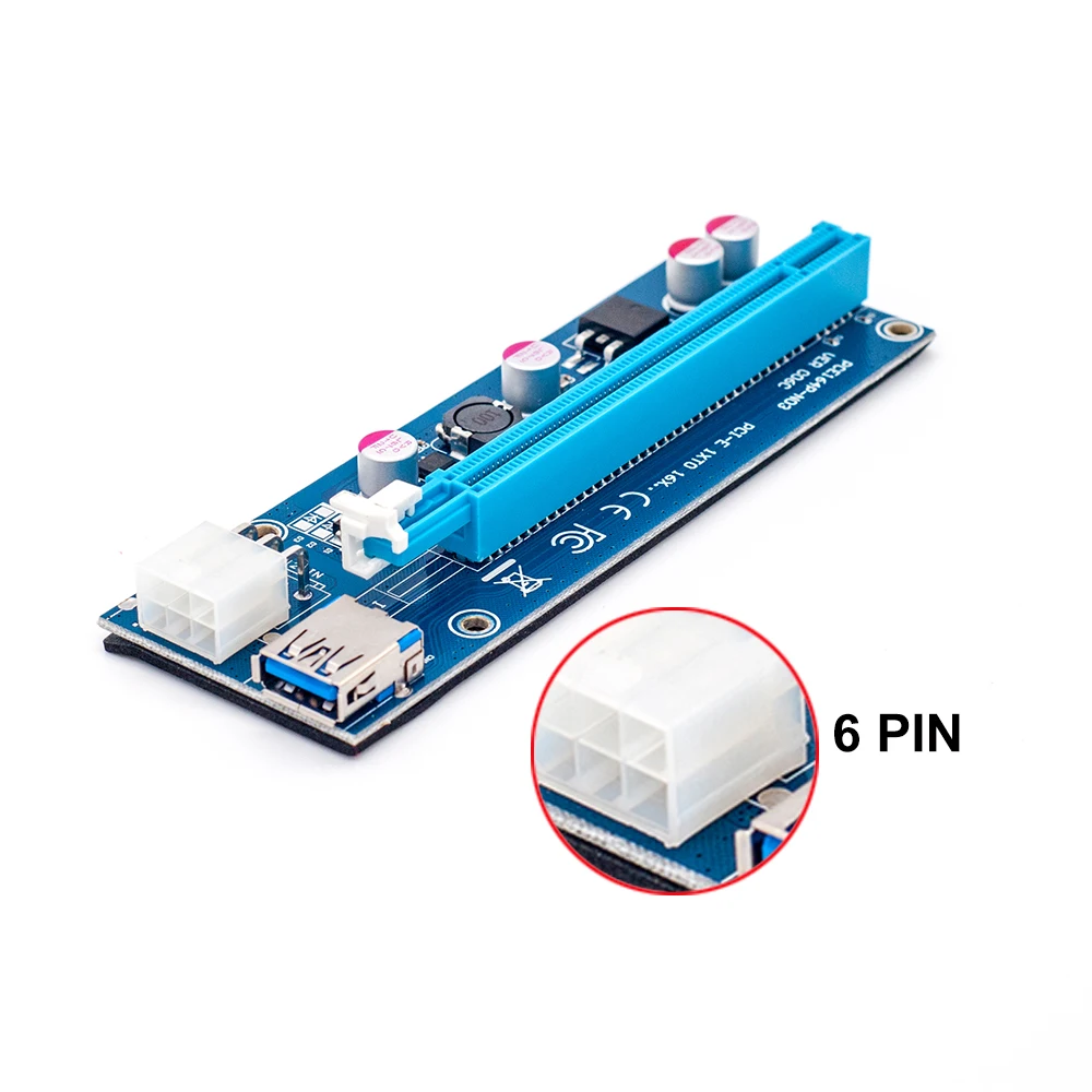 New 006C PCIe 1x to 16x Express Riser Card Graphic pci-e riser Extender 60cm USB 3.0 Cable SATA to 6Pin Power for BTC mining